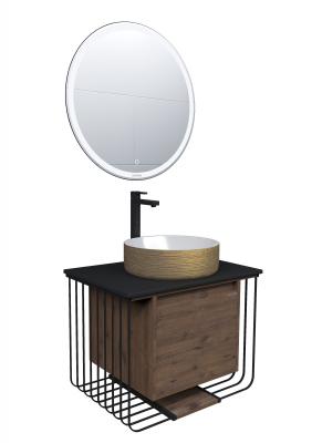 Тумба под раковину в ванной подвесная Grossman ВИНТАЖ-70 см, веллингтон/металл черный